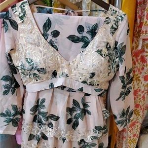 Light peach ruffle Saree